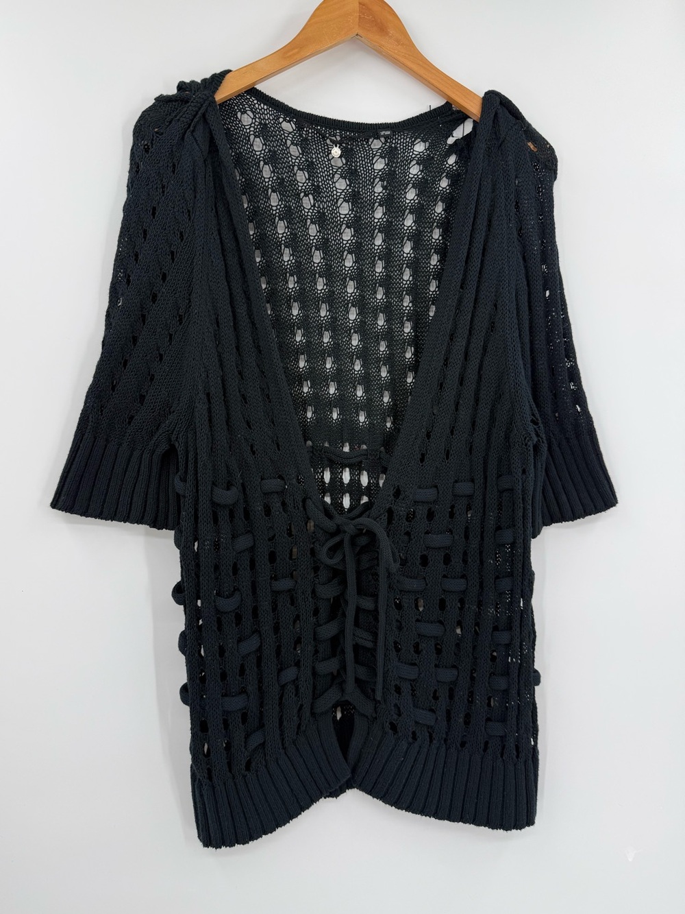 Anthropologie Knitted & Knotted Corset Tied Cardigan | Black | XL